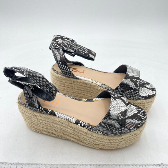 FSJ Snake Print Open Toe Platform Wedge High Heel Espadrilles Ankle Strap Sandal - Picture 4 of 8